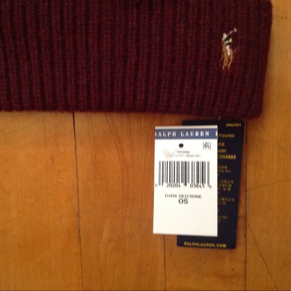 Ralph Lauren Polo Red Wine Merino Wool Beanie Hat New - Picture 6 of 9